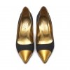CHANEL BLACK -GOLD POINTED PUMPS SIZE:38,5